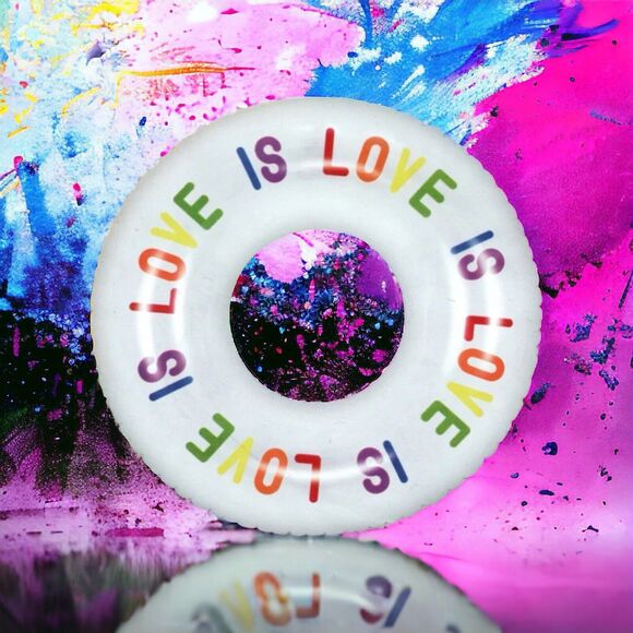 "Love Is Love" LGBTQ Pride Round Pool Float Swimming Ring Rainbow Inflatable 33” - Picture 2 of 12
